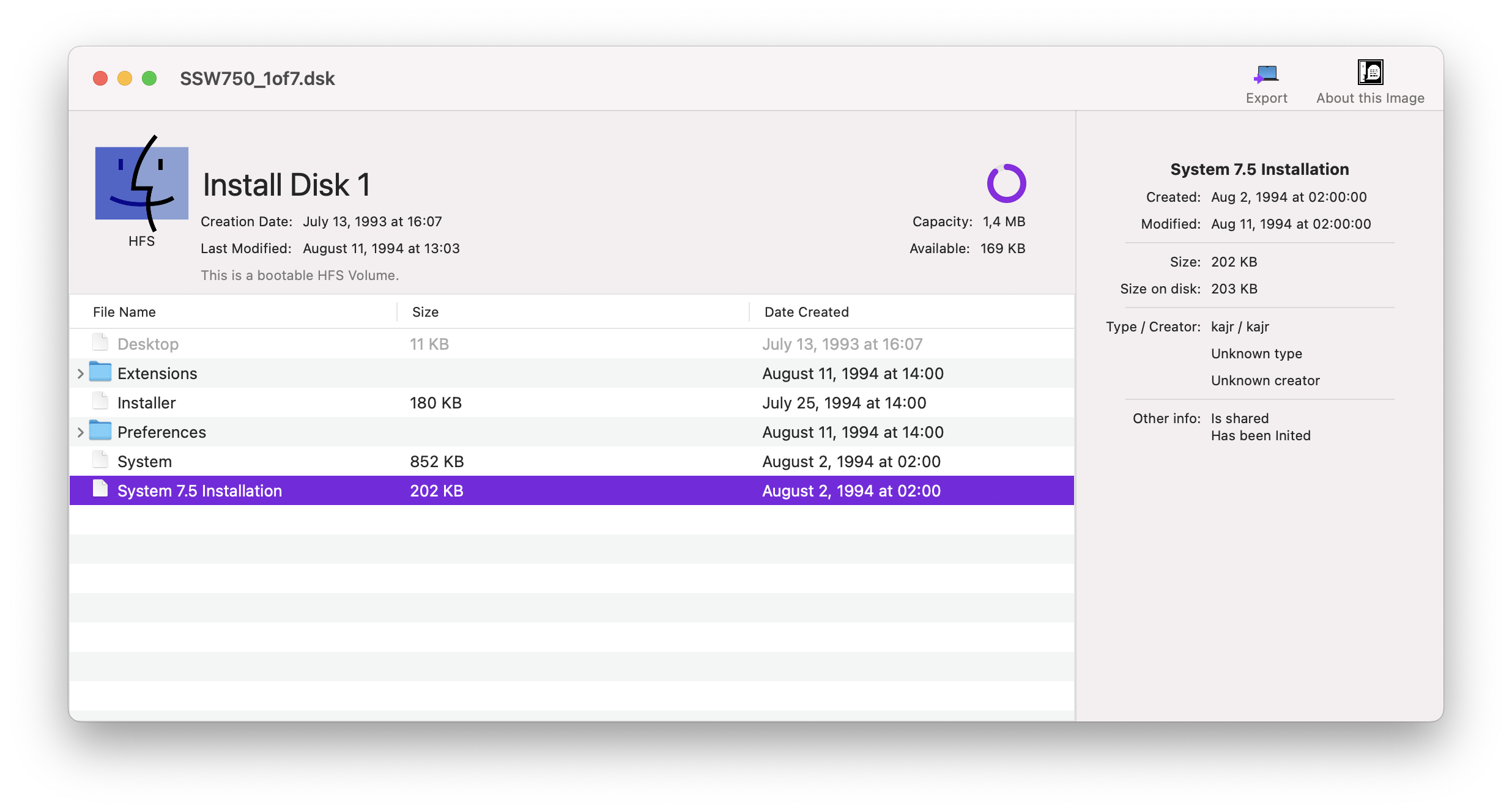 A screenshot of Disk-O-Matic showing the contents of a single volume