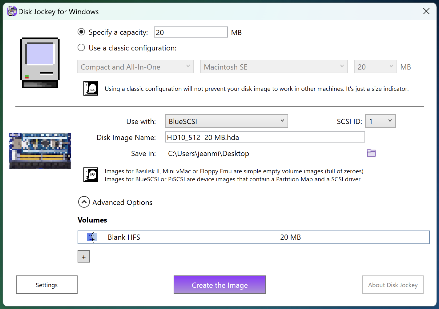 A screenshot of Disk Jockey with advanced options opened