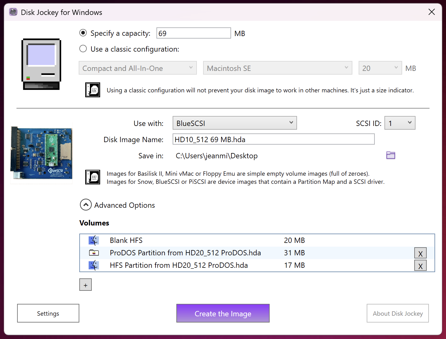 A screenshot of Disk Jockey showing additional partitions extracted from an existing device image